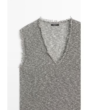 MASSIMO DUTTI Flecked V-Neck Top - Grey