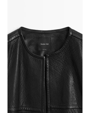 MASSIMO DUTTI Cropped Nappa Leather Jacket - Black