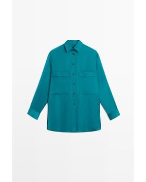 MASSIMO DUTTI Soepelvallende Zijdeachtige Blouse Met Zakken - Blauw