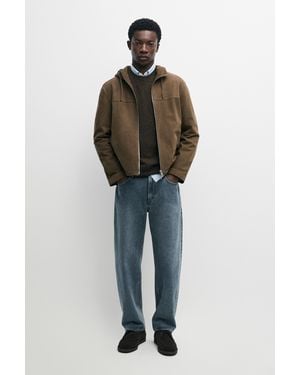MASSIMO DUTTI Hooded Suede Jacket - Green