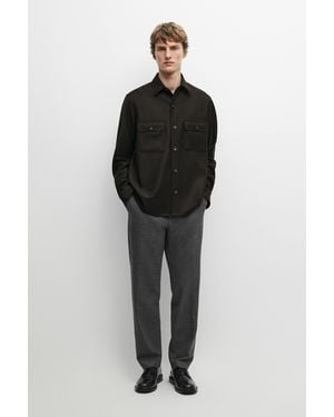 MASSIMO DUTTI 100% Wool Overshirt With Pockets - Black