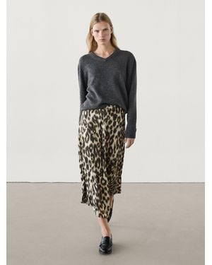 MASSIMO DUTTI Long Animal Print Co-Ord Skirt - Natural