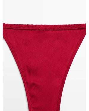MASSIMO DUTTI Silk Thong With Lace Detail - Red