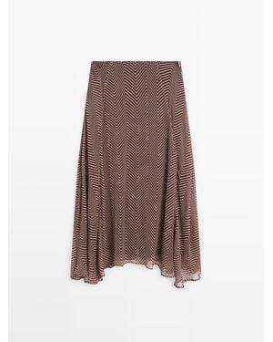 MASSIMO DUTTI Halflange Wijd Uitlopende Rok Met Geometrische Print - Meerkleurig