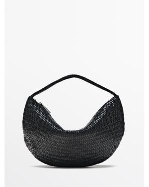 MASSIMO DUTTI Gevlochten Halvemaan Tas Van Leer - Zwart