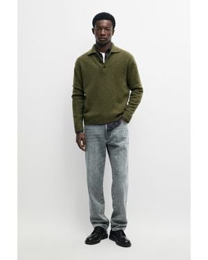 MASSIMO DUTTI Pullover Im Polo-Stil Aus Strick Mit Knöpfen, 100 Wolle - Grün