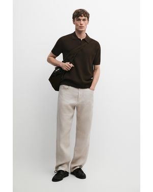 MASSIMO DUTTI 100% Cotton Textured Knit Polo Jumper - Black
