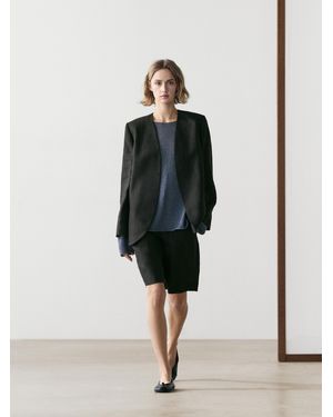 MASSIMO DUTTI 100% Linen Lapelless Blazer - Black