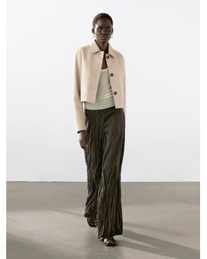 MASSIMO DUTTI Cropped Nappa Leather Jacket - White