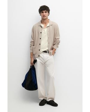 MASSIMO DUTTI 100% Cotton Knit Pocket Cardigan - White