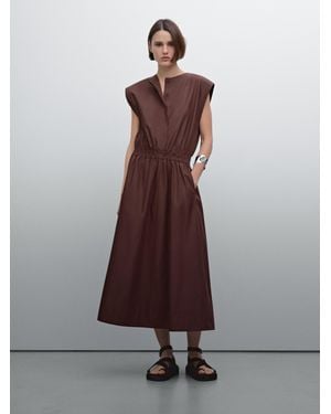 MASSIMO DUTTI Poplin Flounce Midi Dress in Natural | Lyst UK