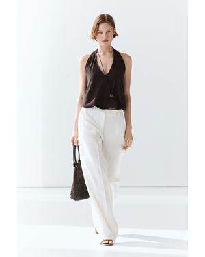 MASSIMO DUTTI 100% Linen Trousers With Dart Detail - White