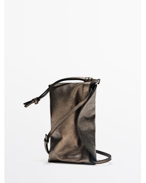 MASSIMO DUTTI Nappa Leather Shoulder Bag Pouch - Blue