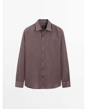 MASSIMO DUTTI 100% Linnen Slim Fit Overhemd - Meerkleurig