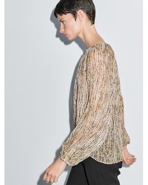 MASSIMO DUTTI Semi-Sheer Draped Blouse - Natural