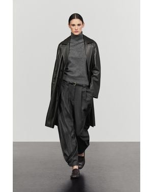 MASSIMO DUTTI Pleated Flannel Trousers With Hem Detail - Black