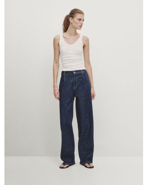 MASSIMO DUTTI Jeans Wide Leg Detalle Pinza - Azul