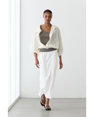 MASSIMO DUTTI 100% Linen Elasticated Waist Midi Skirt - White