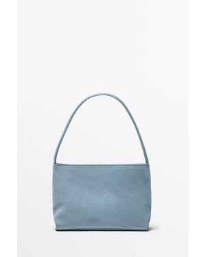 MASSIMO DUTTI Split Suede Leather Shoulder Bag - Blue
