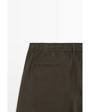 MASSIMO DUTTI Linen Bermuda Shorts With Elastic Waist - Green