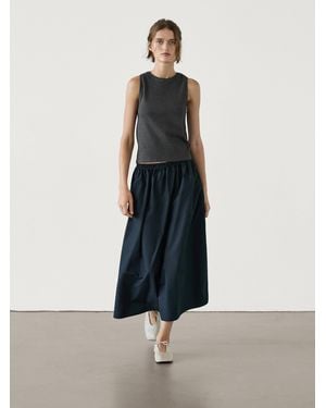 MASSIMO DUTTI Poplin Skirt With Elastic Waistband - Blue