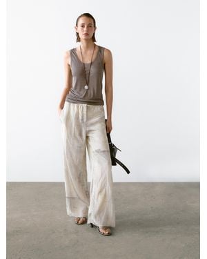 MASSIMO DUTTI Pantalón Recto Fluido Estampado - Blanco