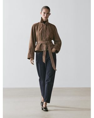 MASSIMO DUTTI Suede Leather Jacket With Belt - Multicolour