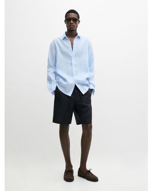 MASSIMO DUTTI Bermuda Corta 100% Lino - Azul