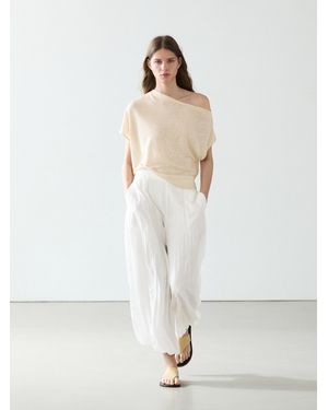 MASSIMO DUTTI Pantalón Fluido Bombacho Detalle Textura - Blanco