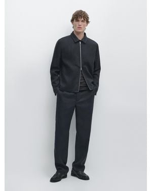 MASSIMO DUTTI Short Linen Jacket - Blue