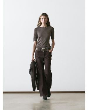 MASSIMO DUTTI Wool Blend T-Shirt With Contrast Detail - White