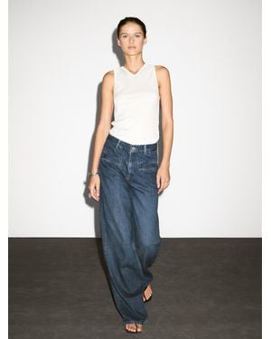 MASSIMO DUTTI Jean Large Taille Haute Poches Fantaisie - Blanc