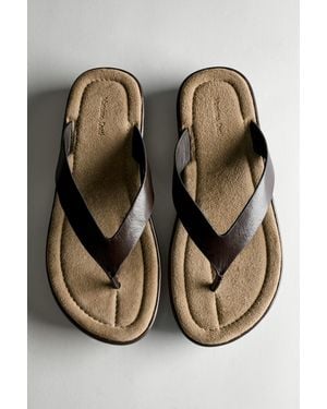 MASSIMO DUTTI Leather Platform Sandals - Brown