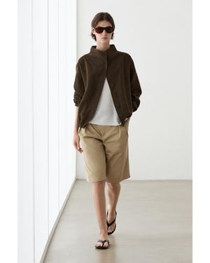 MASSIMO DUTTI 100% Linen Bomber Jacket - Brown