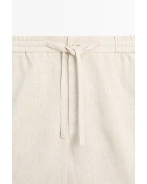MASSIMO DUTTI Linen Bermuda Shorts With Waist Detail - Natural