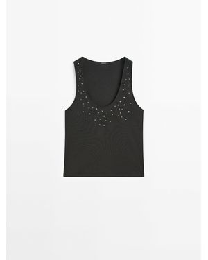 MASSIMO DUTTI Haltertop Met Studs - Zwart