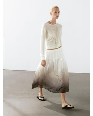 MASSIMO DUTTI Jupe Midi Plissée Imprimé Dégradé - Blanc