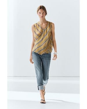 MASSIMO DUTTI Flowing Striped Ramie Blend Wrap Top - Blue