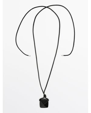 MASSIMO DUTTI Leather Cord Necklace With Natural Stone - Black