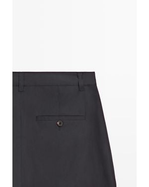 MASSIMO DUTTI Cotton Blend Wide-Leg Pleated Trousers - Blue