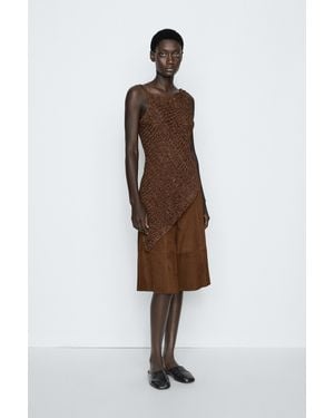MASSIMO DUTTI Open-Knit Asymmetric Top - Brown