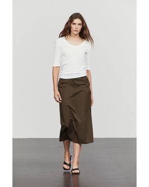 MASSIMO DUTTI Falda Midi 100% Algodón - Marrón