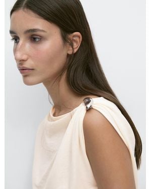 MASSIMO DUTTI Asymmetric Top With Shoulder Appliqué - Natural