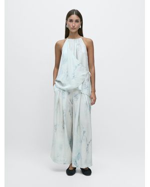 MASSIMO DUTTI Flowing Halterneck Top With Tie Detail - White