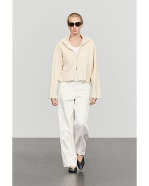 MASSIMO DUTTI Cotton Knit Zip-Up Jacket - White