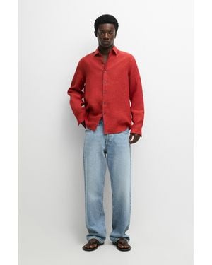 MASSIMO DUTTI Regular Fit 100% Linen Faded Shirt - Red