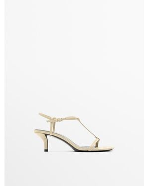 MASSIMO DUTTI Sandaal Met Bandjes En Halfhoge Hak - Wit