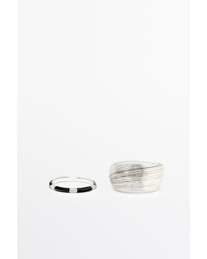 MASSIMO DUTTI Pinstriped And Enamel Ring Set - White