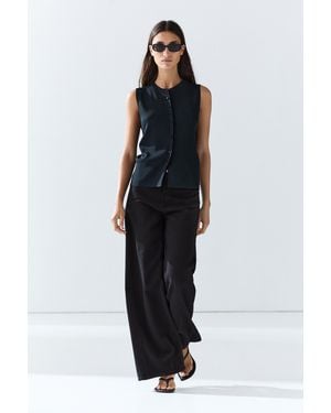 MASSIMO DUTTI Fine-Knit Vest With Covered Buttons - Black