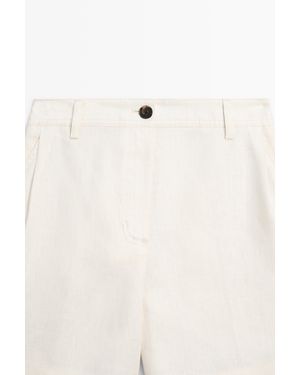 MASSIMO DUTTI Pleated 100% Linen Shorts - Natural